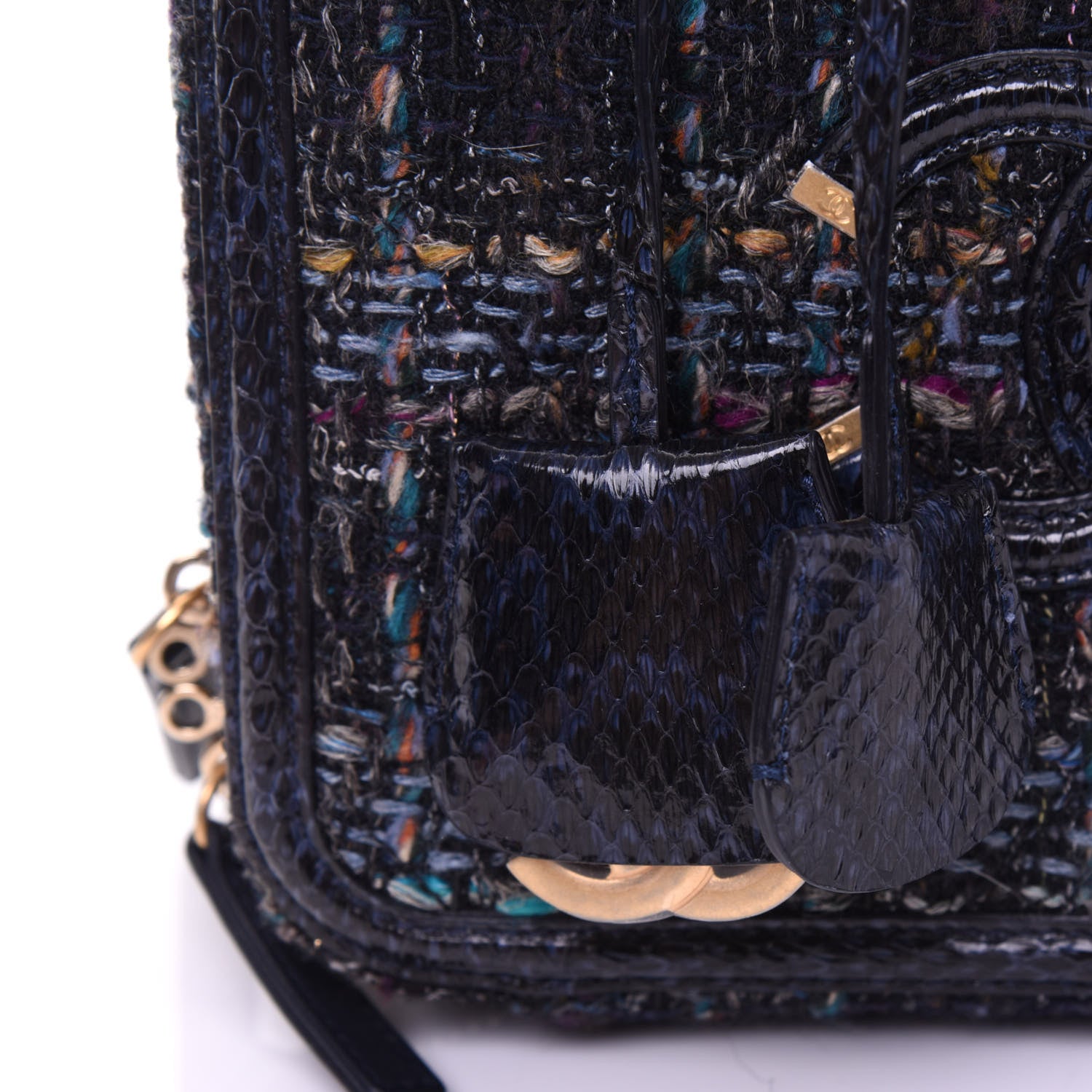Chanel Tweed Snakeskin Quilted Medium CC Filigree Vanity Case Dark Navy 12 of 19