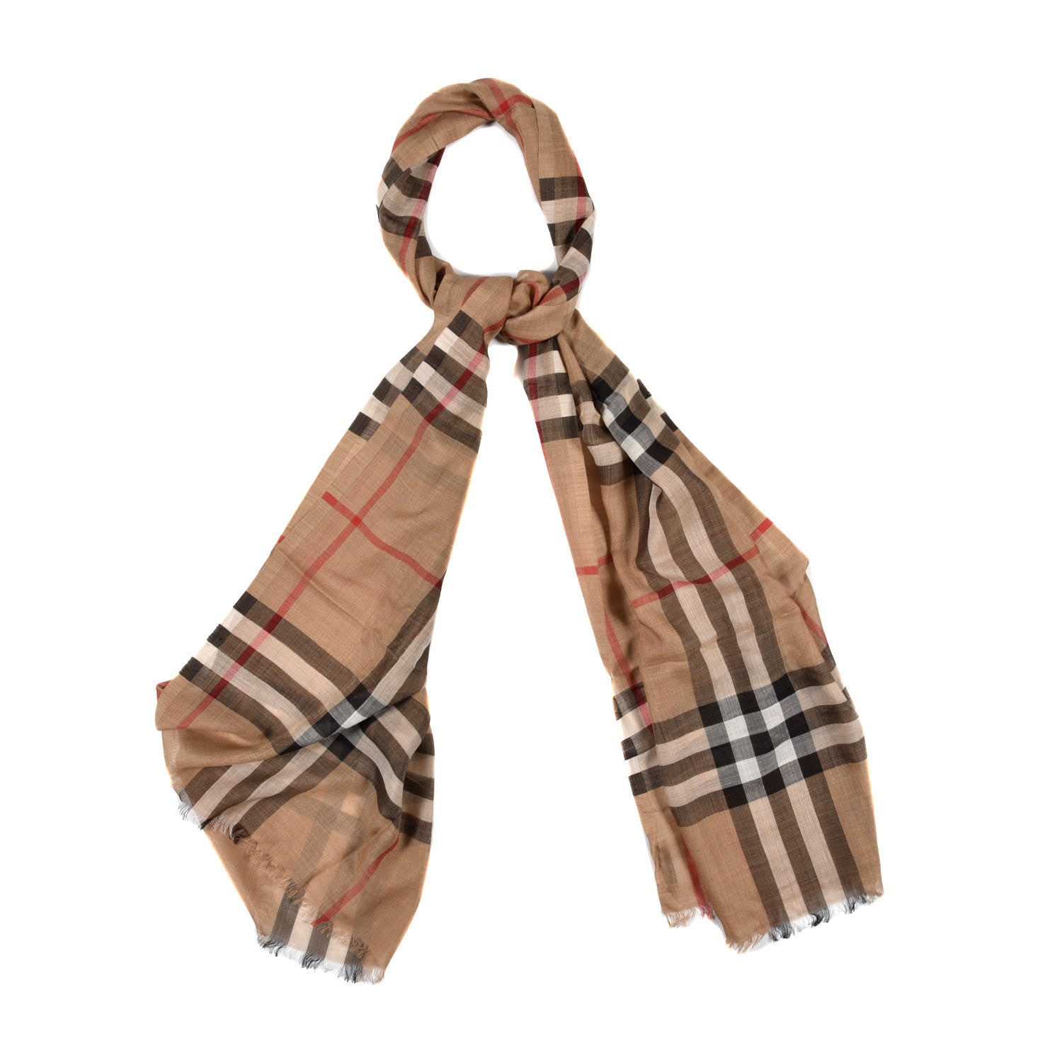 Burberry Wool Silk Gauze Giant Check Lightweight Scarf Archive Beige 1 of 4