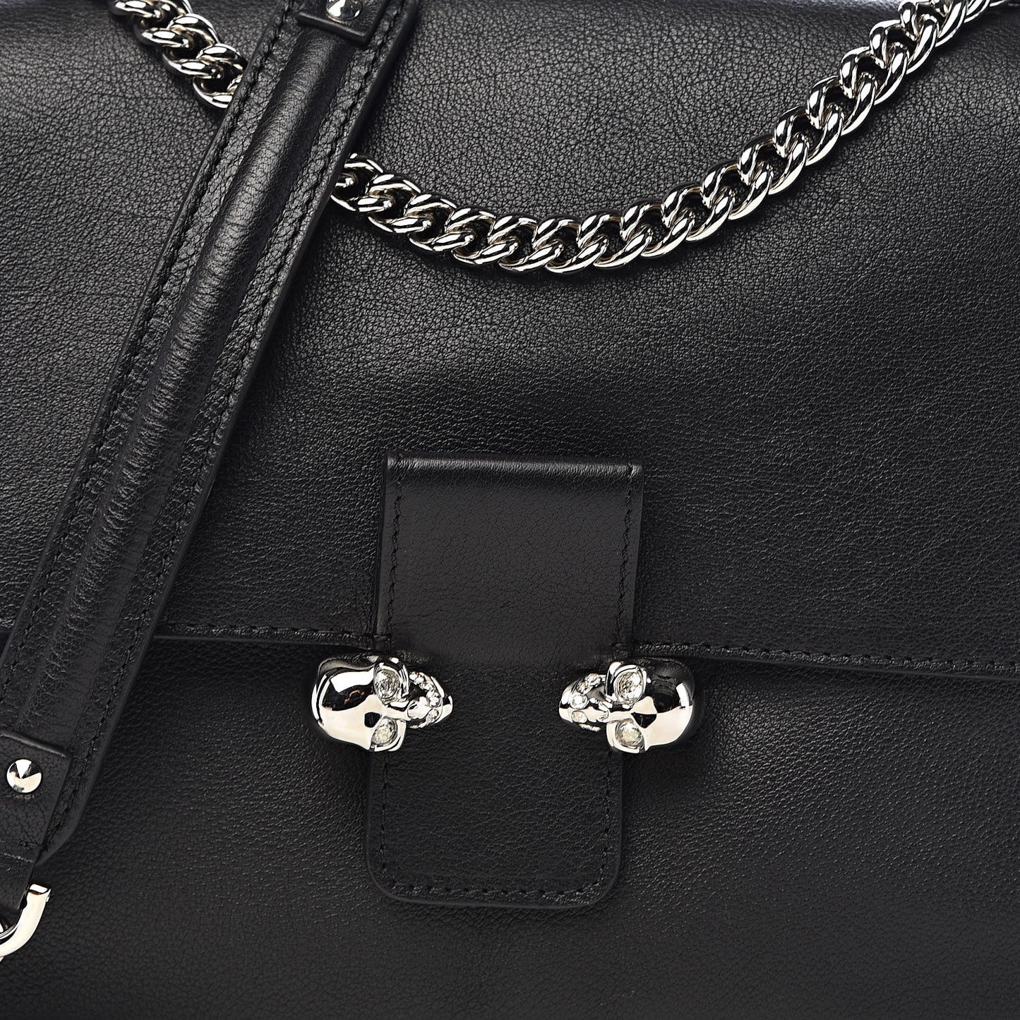 Grained Calfskin Twin Skull Crossbody Black