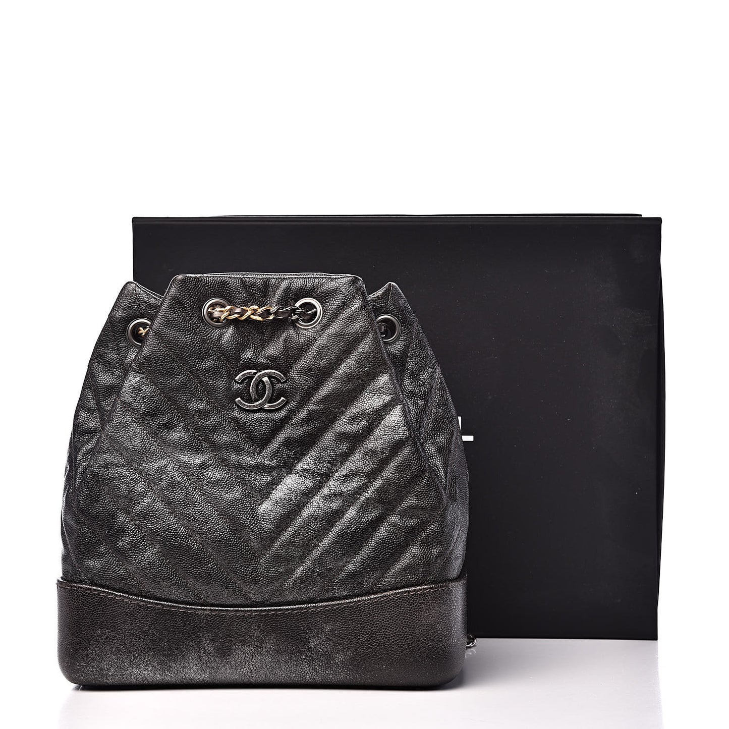 Metallic Grained Goatskin Gabrielle Backpack Dark Silver Gold