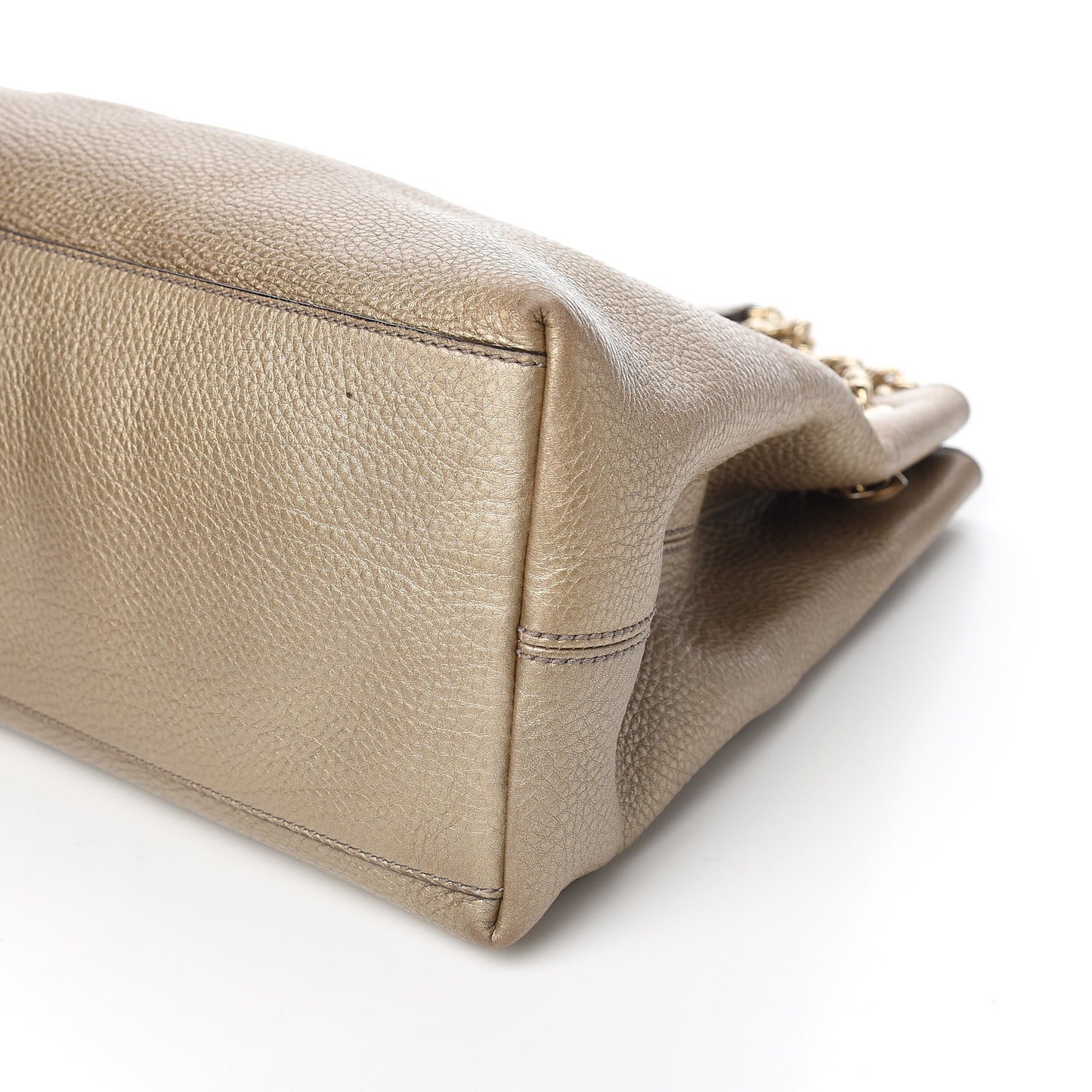 Metallic Pebbled Calfskin Medium Soho Chain Shoulder Bag Golden Beige