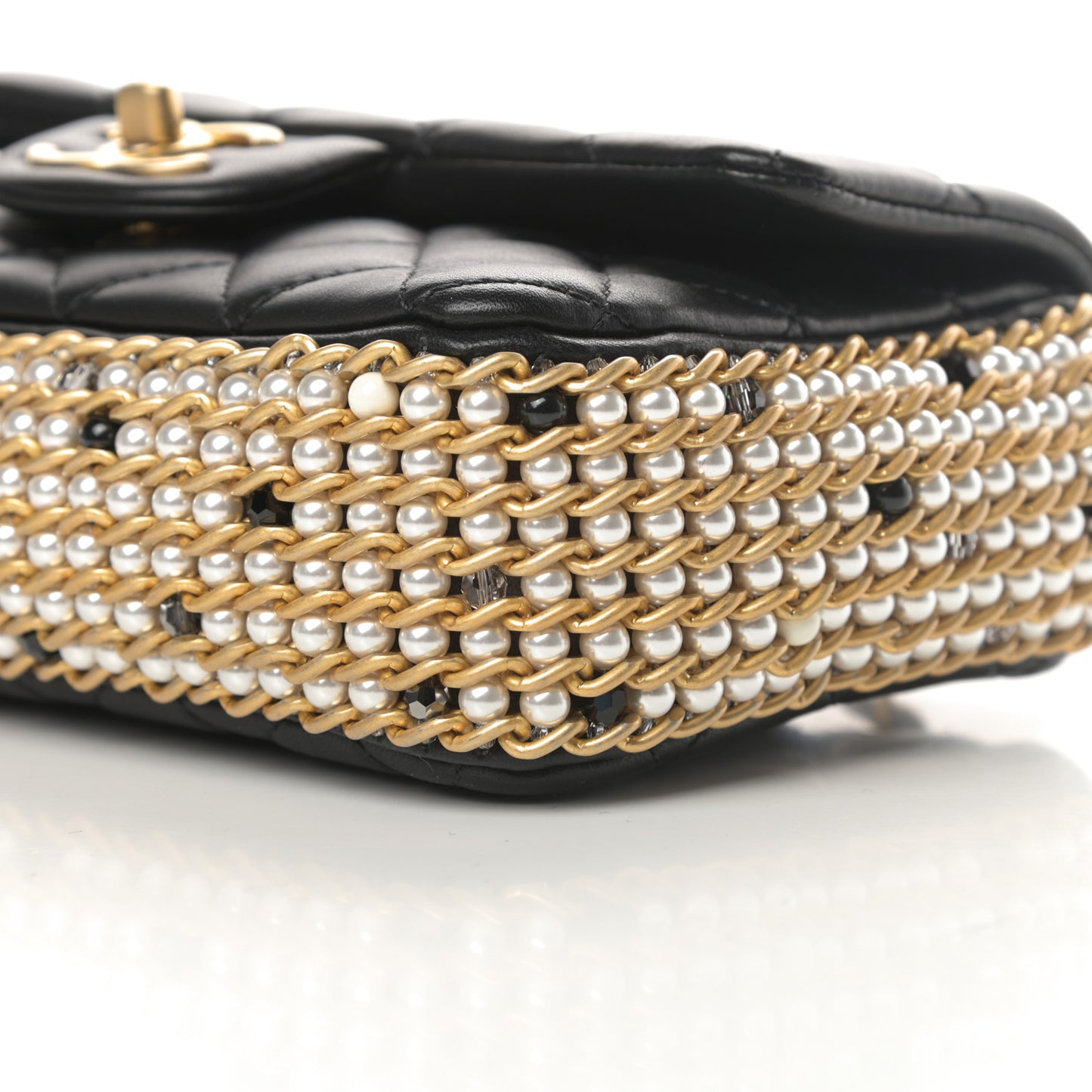 Lambskin Quilted Mini River of Pearls Flap Bag Black