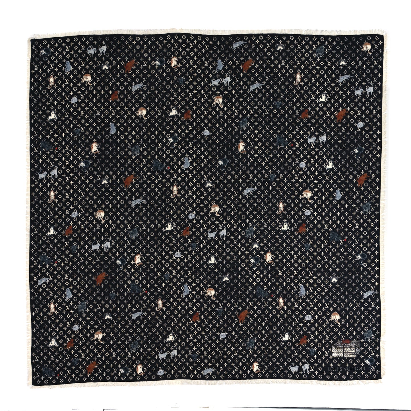 Wool Silk Catogram Shawl Black