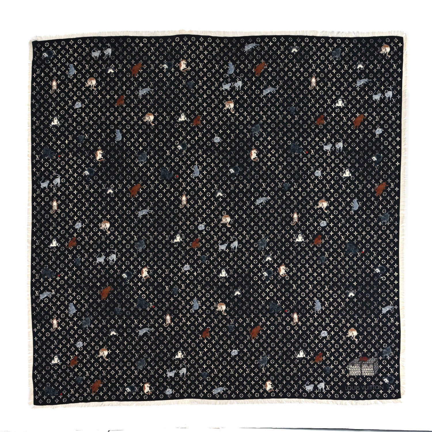 Louis Vuitton Wool Silk Catogram Shawl Black 1 of 3