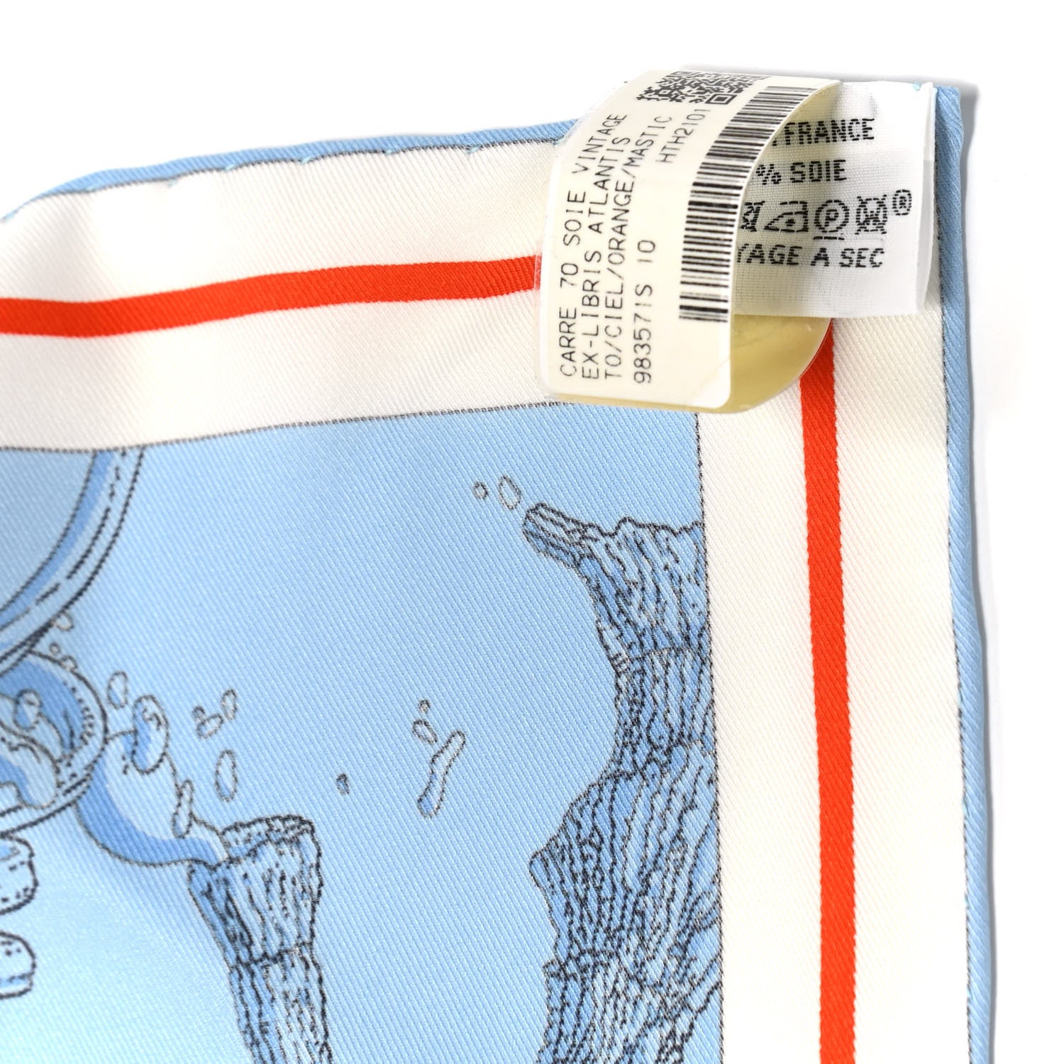 Hermes Vintage Silk Ex Libris Atlantis Scarf 70 Ciel Orange Mastic 4 of 5