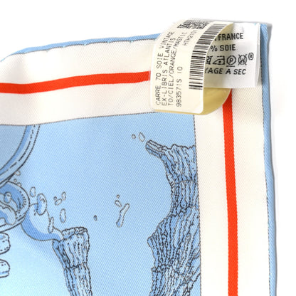 Hermes Vintage Silk Ex Libris Atlantis Scarf 70 Ciel Orange Mastic 4 of 5