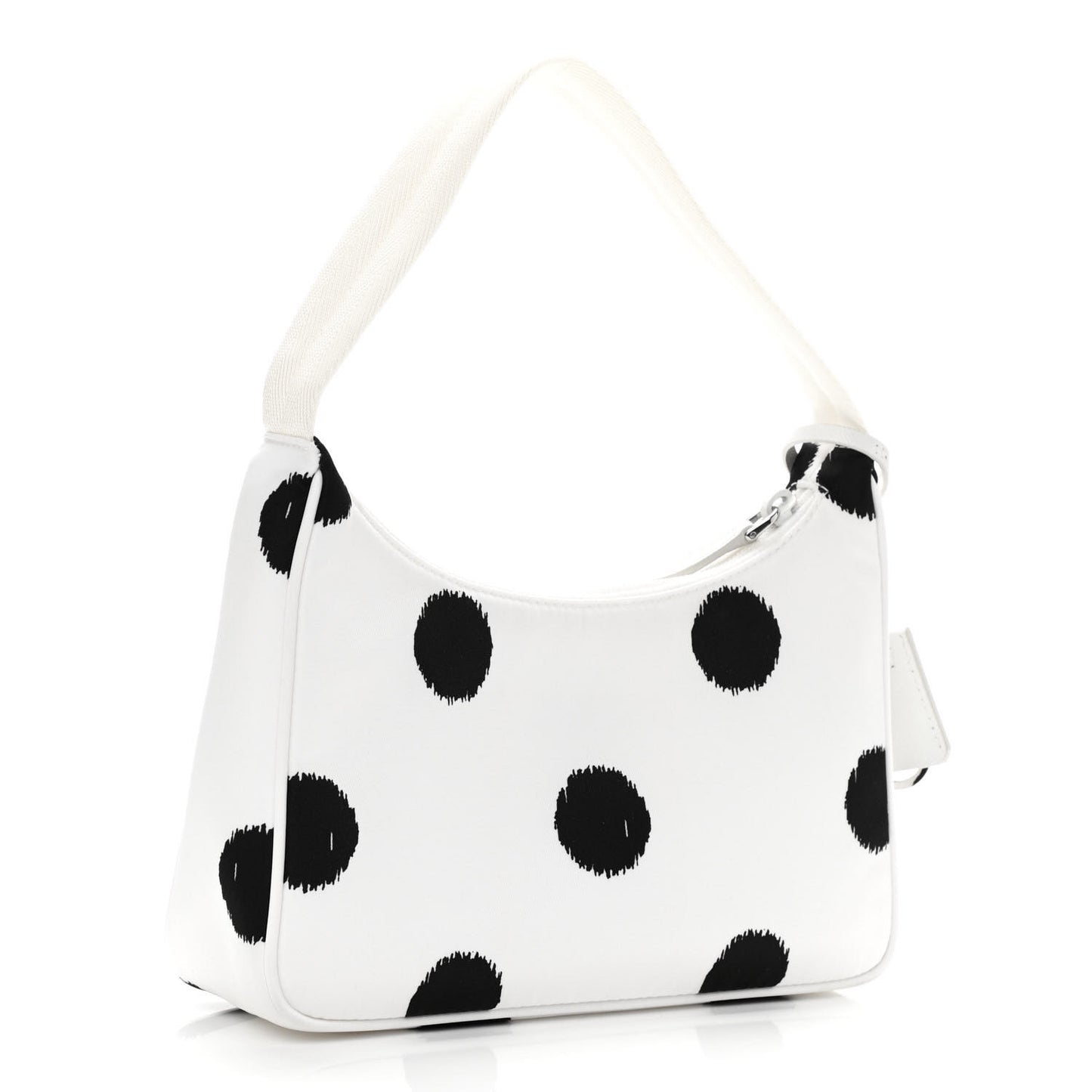Tessuto Nylon Polka-Dot Mini Re-Edition 2000 Bag White Black