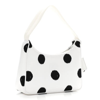 Prada Tessuto Nylon Polka-Dot Mini Re-Edition 2000 Bag White Black 3 of 11