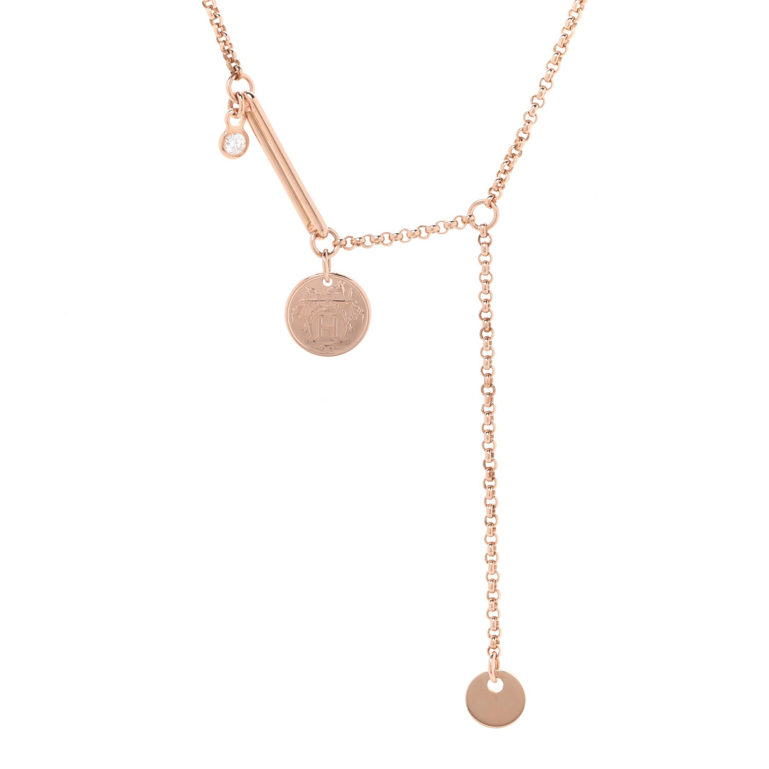 Hermes 18K Rose Gold Diamond TPM Ex-Libris Pendant Necklace 4 of 7