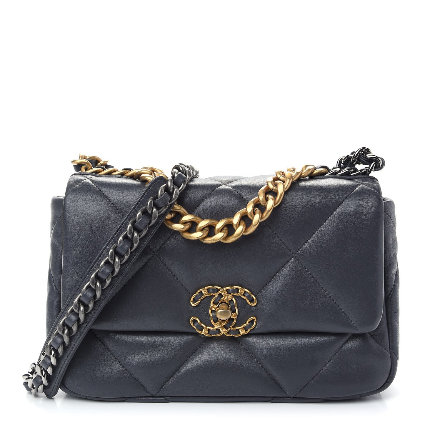 Lambskin Quilted Medium Chanel 19 Flap Dark Grey