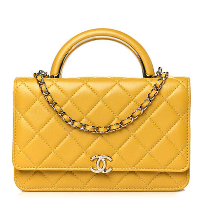 Chanel Lambskin Quilted Top Handle Wallet On Chain WOC Yellow 1 of 10