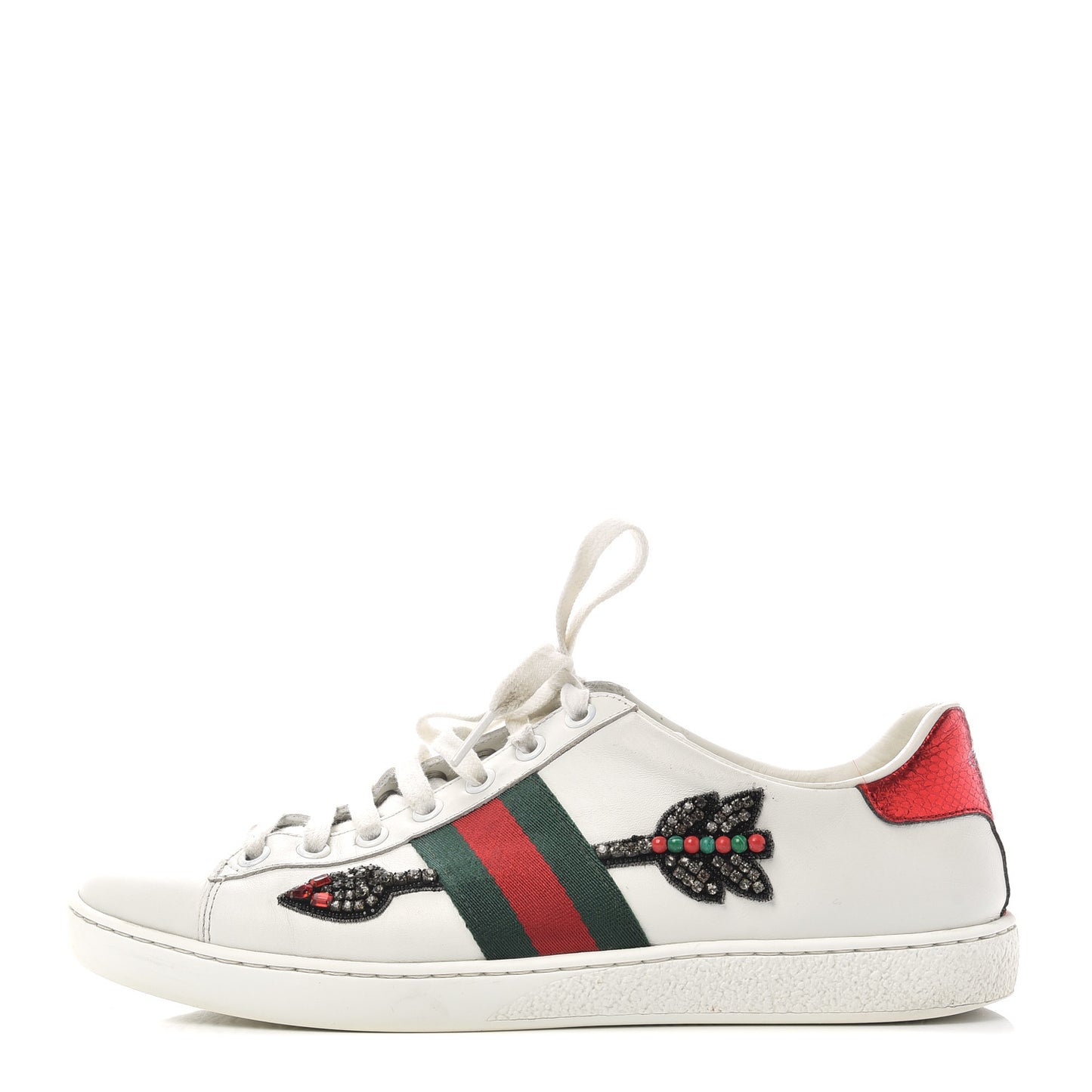 Calfskin Web Studded Arrow Ace Sneakers 38 White