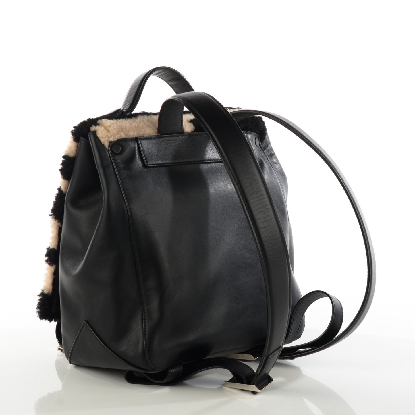 Calfskin Shearling Small Blurred Stripe PS Backpack Black Nude