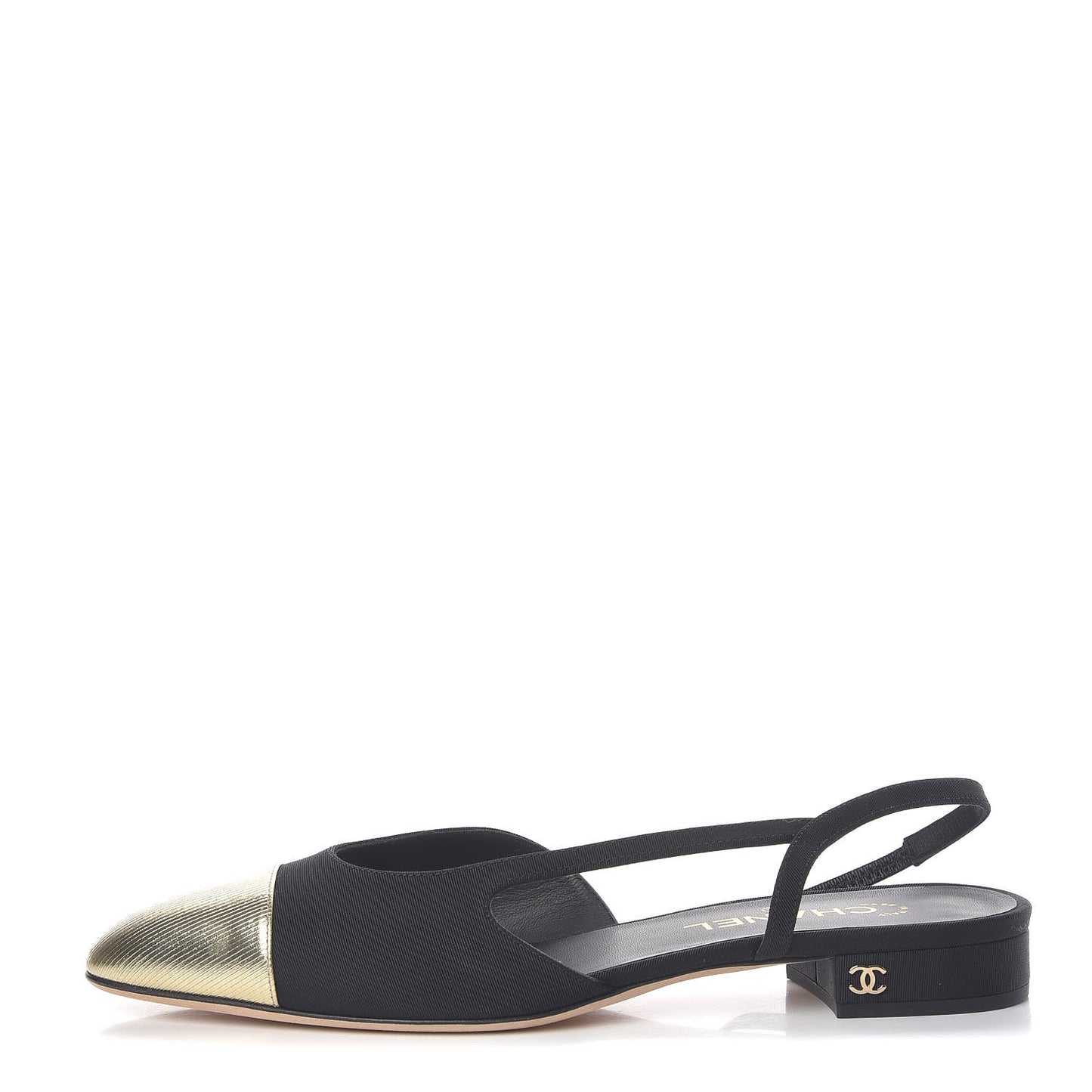 Grosgrain Cap Toe CC Slingback Pumps 40 Black Gold