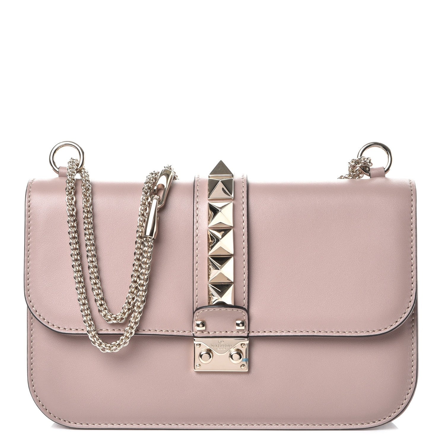 Valentino Garavani Vitello Medium Glam Lock Rockstud Flap Poudre 1 of 8