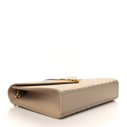 Saint Laurent Grain De Poudre Matelasse Chevron Large Monogram Satchel Dark Beige 3 of 8