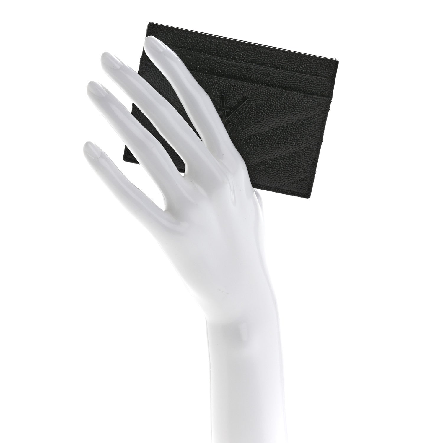Saint Laurent Grain De Poudre Matelasse Chevron Monochrome Monogram Credit Card Case Black 2 of 8
