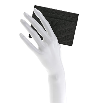 Saint Laurent Grain De Poudre Matelasse Chevron Monochrome Monogram Credit Card Case Black 2 of 8