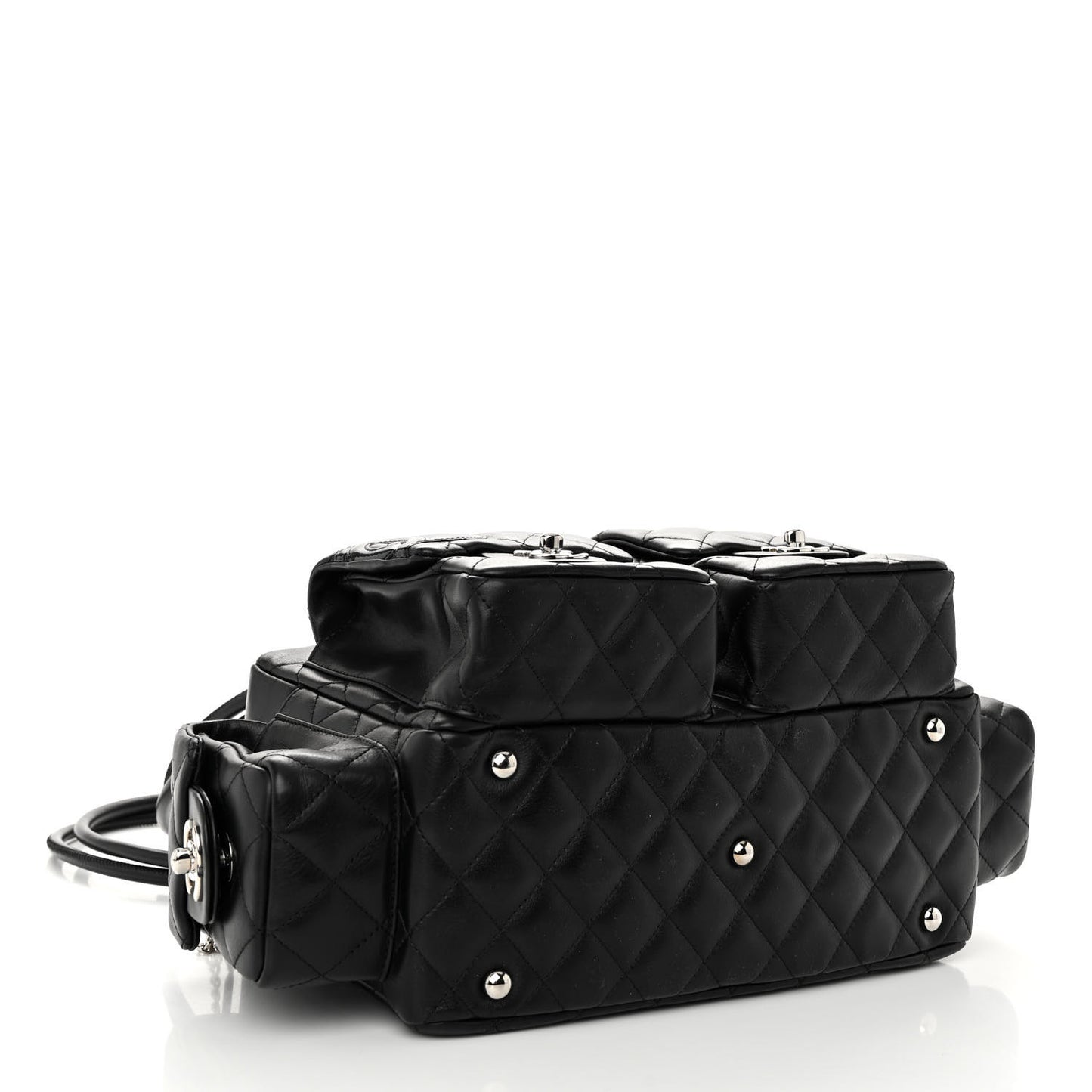 Calfskin Quilted Large Cambon Multipocket Reporter Black