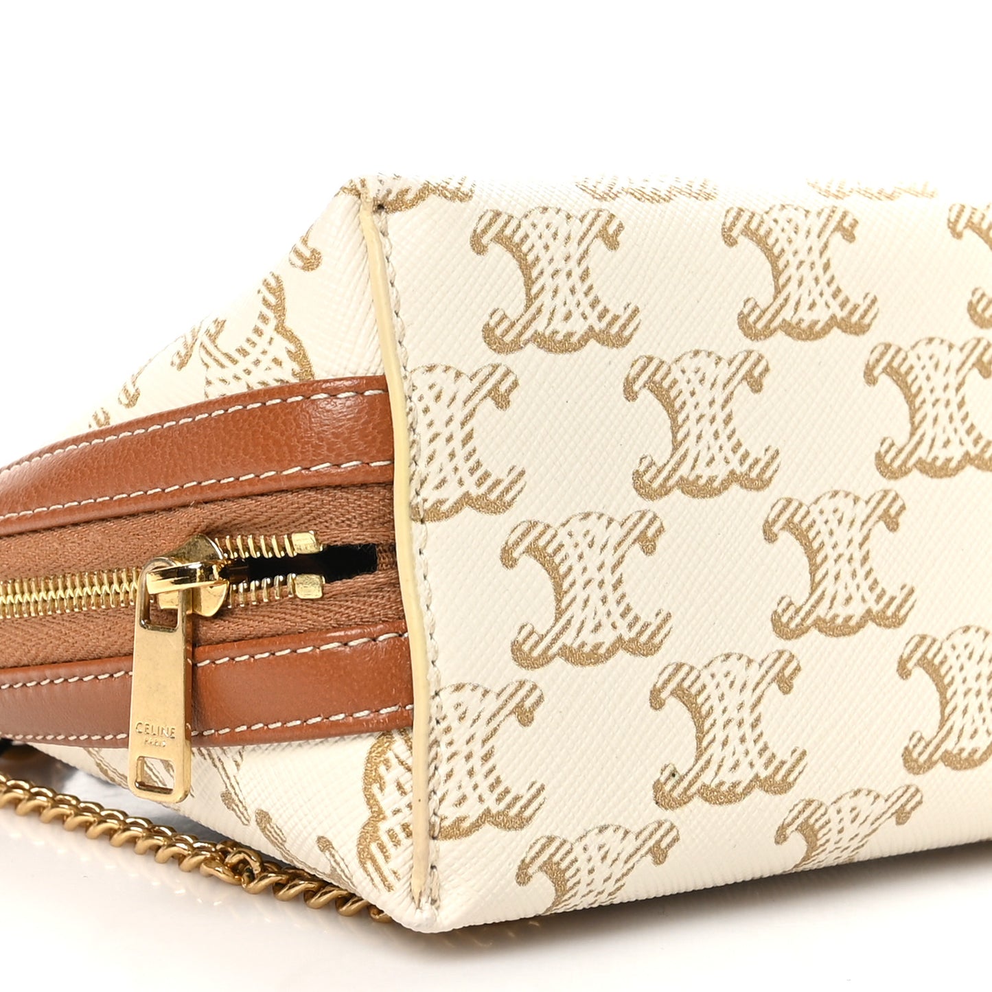 Lambskin Triomphe Canvas Clutch With Chain White Tan