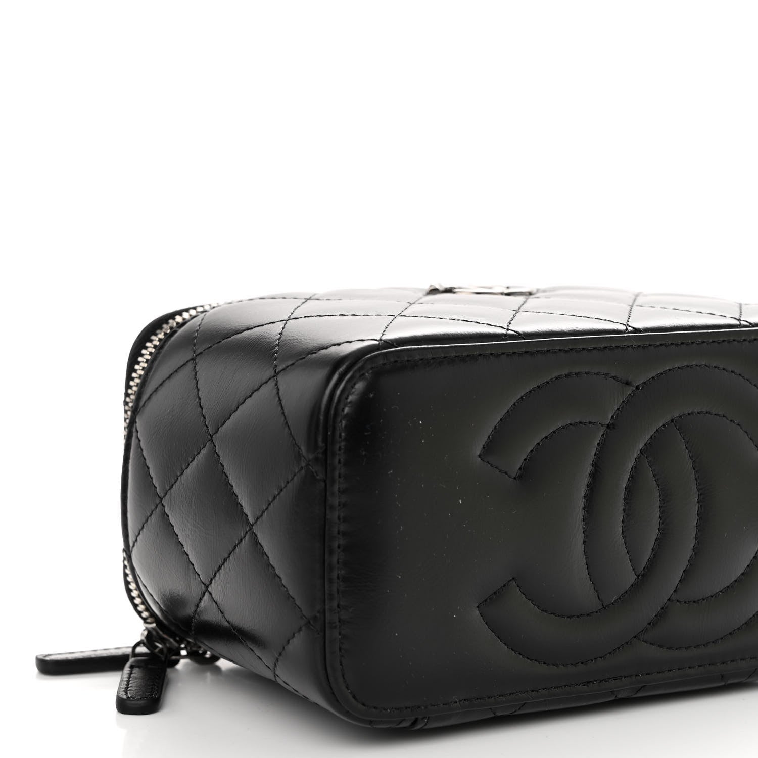 Chanel Shiny Crumpled Calfskin Crystal Quilted Precious Handle Vanity Case With Chain Black 8 of 11