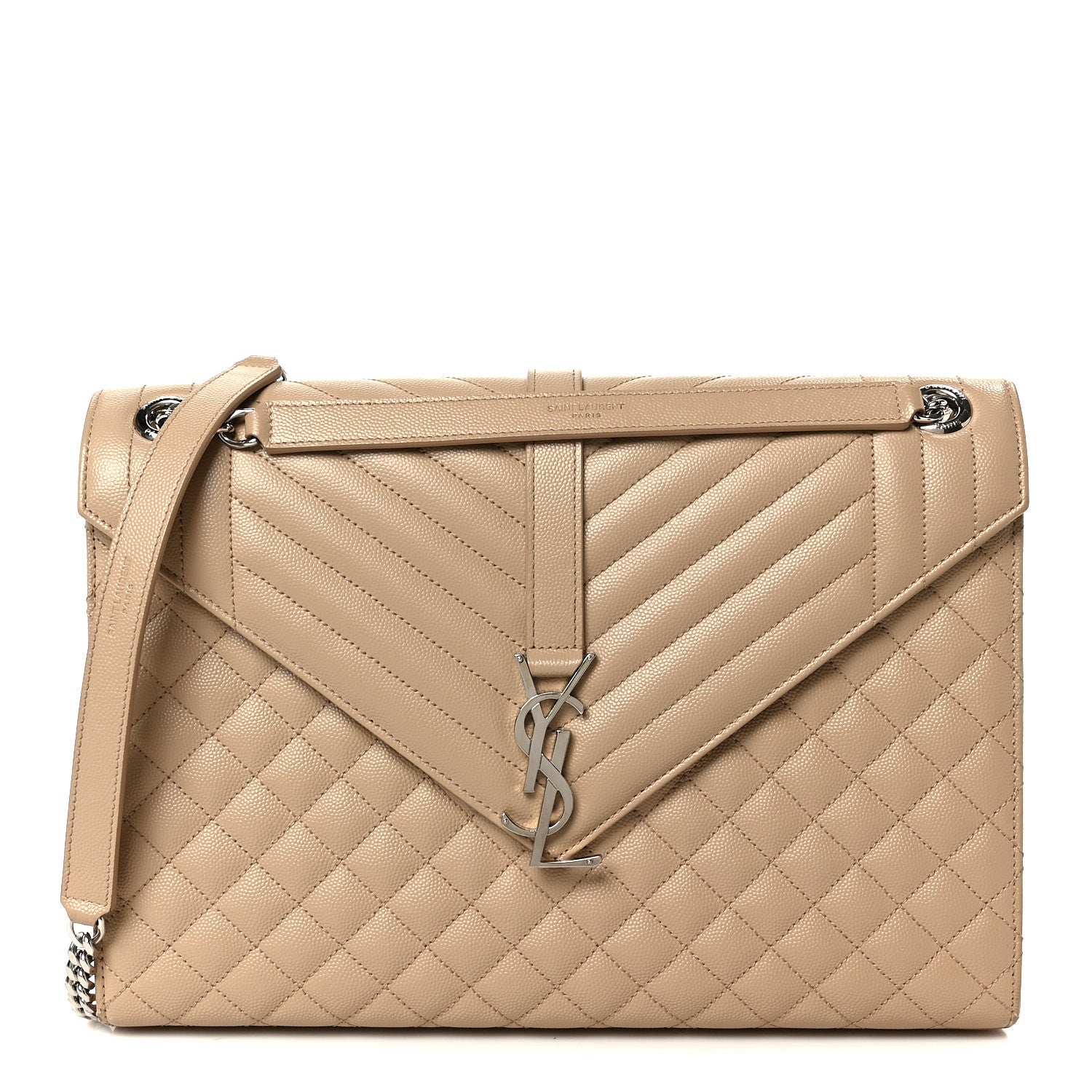 Saint Laurent Grain De Poudre Large Tri-Quilt Monogram Satchel Dark Beige 1 of 11