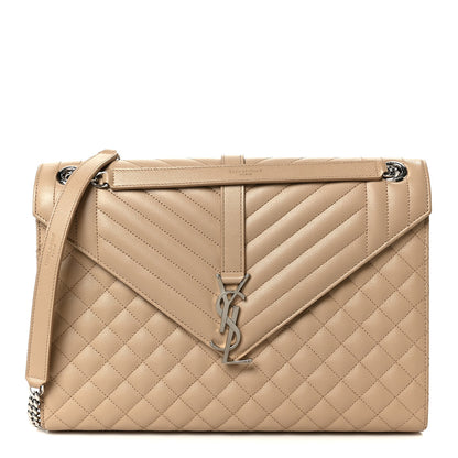 Saint Laurent Grain De Poudre Large Tri-Quilt Monogram Satchel Dark Beige 1 of 11