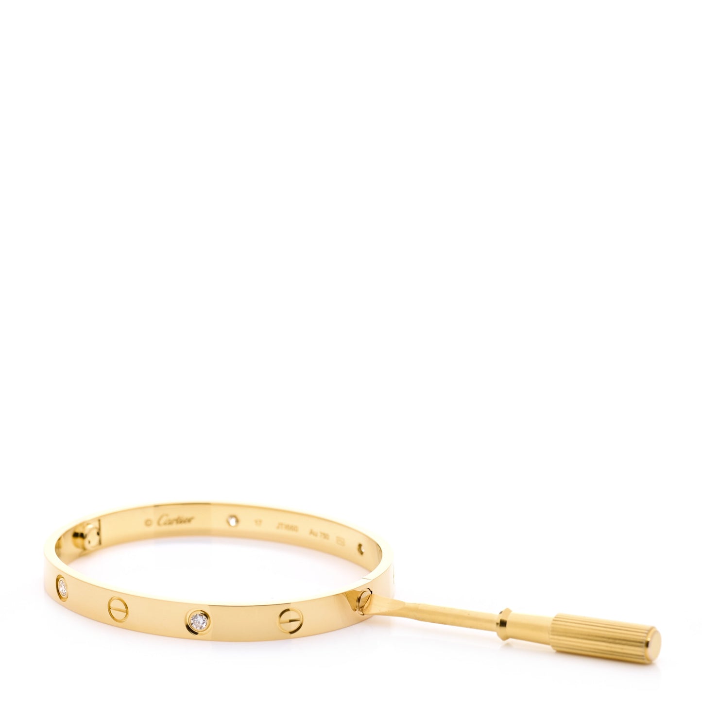 18K Yellow Gold 4 Diamond LOVE Bracelet 17
