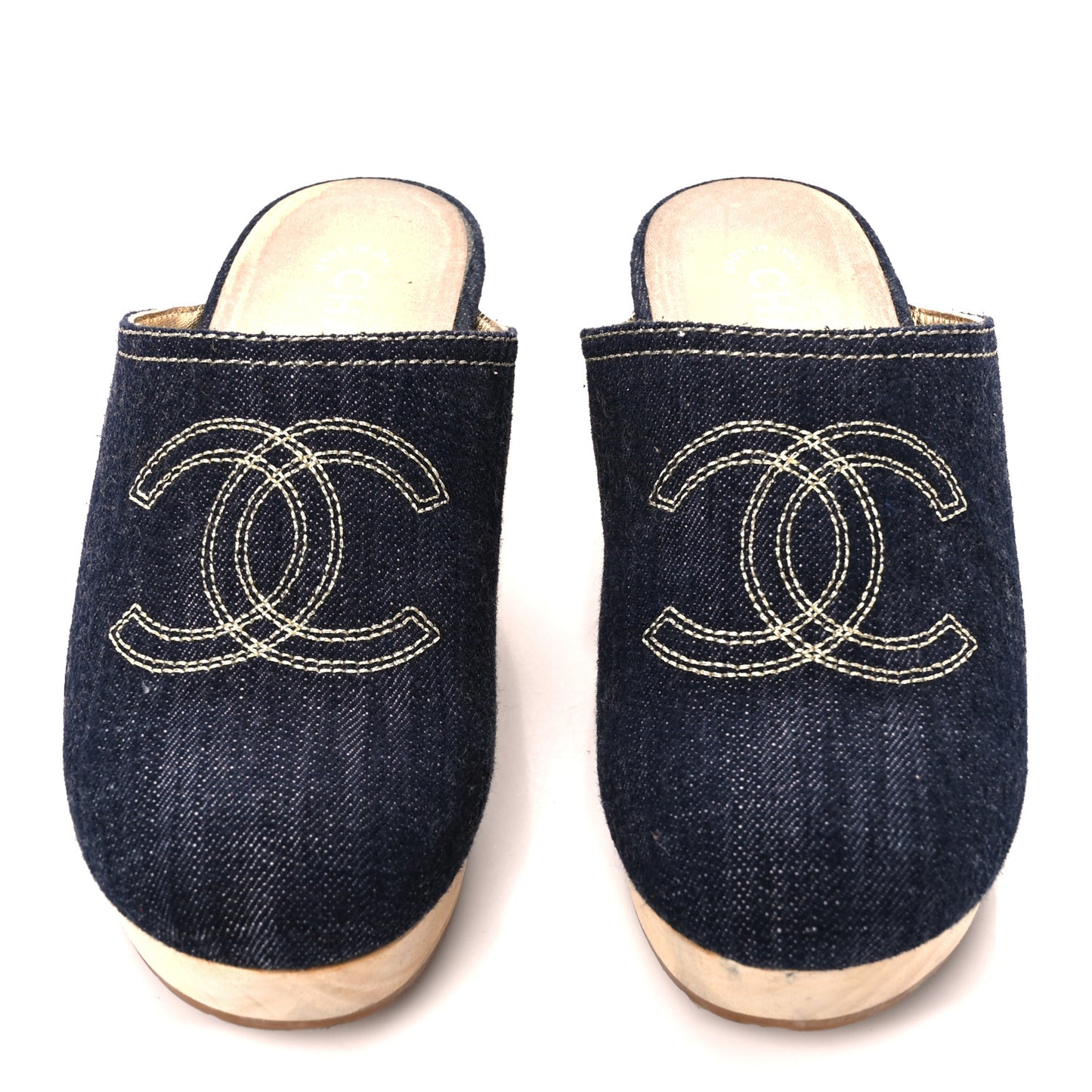 Denim Wooden CC Clogs 38 Dark Blue