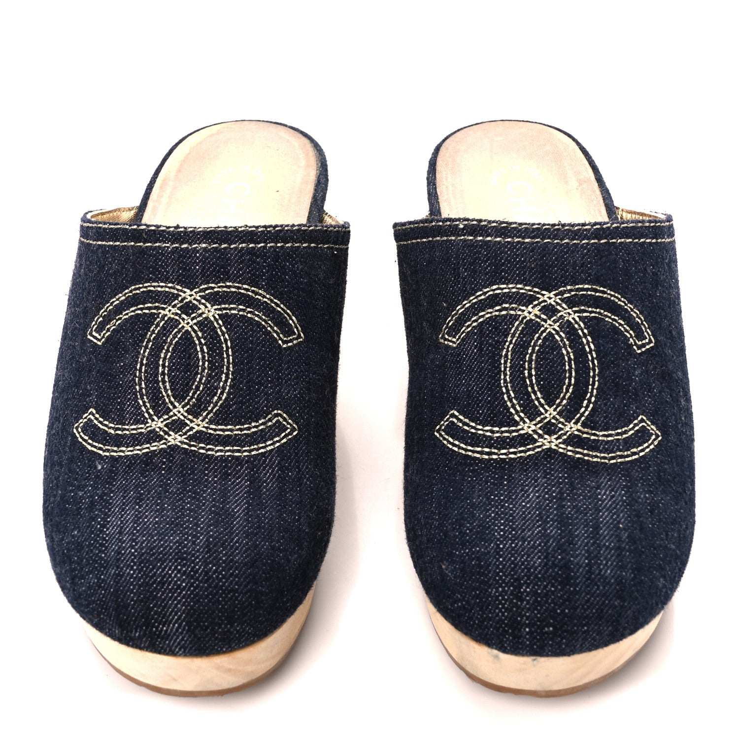 Chanel Denim Wooden CC Clogs 38 Dark Blue 2 of 10