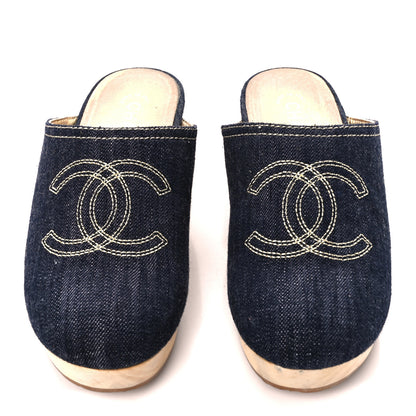Chanel Denim Wooden CC Clogs 38 Dark Blue 2 of 10