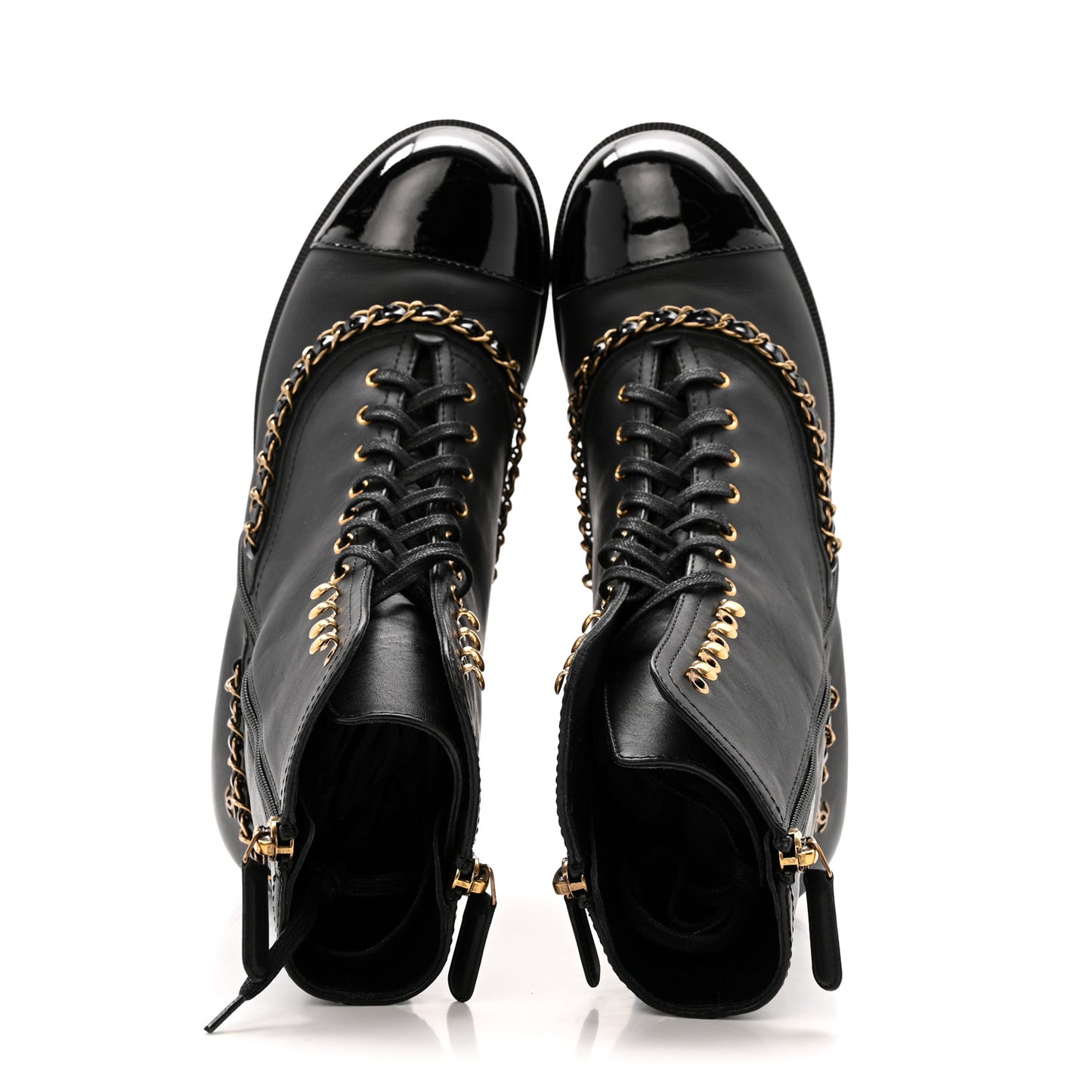 Calfskin Chain Lace Up Boots 38.5 Black