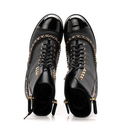 Chanel Calfskin Chain Lace Up Boots 38.5 Black 2 of 12