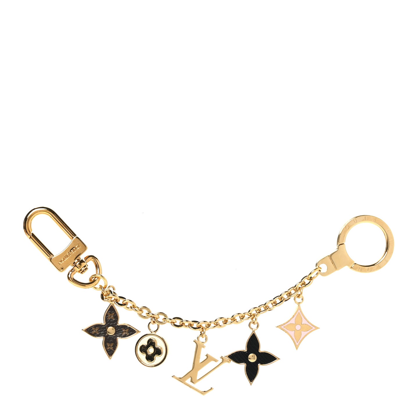 Brass Enamel Fleur De Monogram Bag Charm Chain Gold
