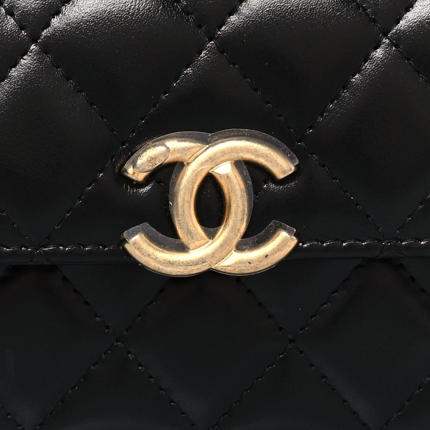 Calfskin Quilted Perfect Fit Coin Purse With Chain Black