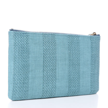 Chanel Woven Straw Raffia Deauville Cosmetic Pouch Blue 3 of 9