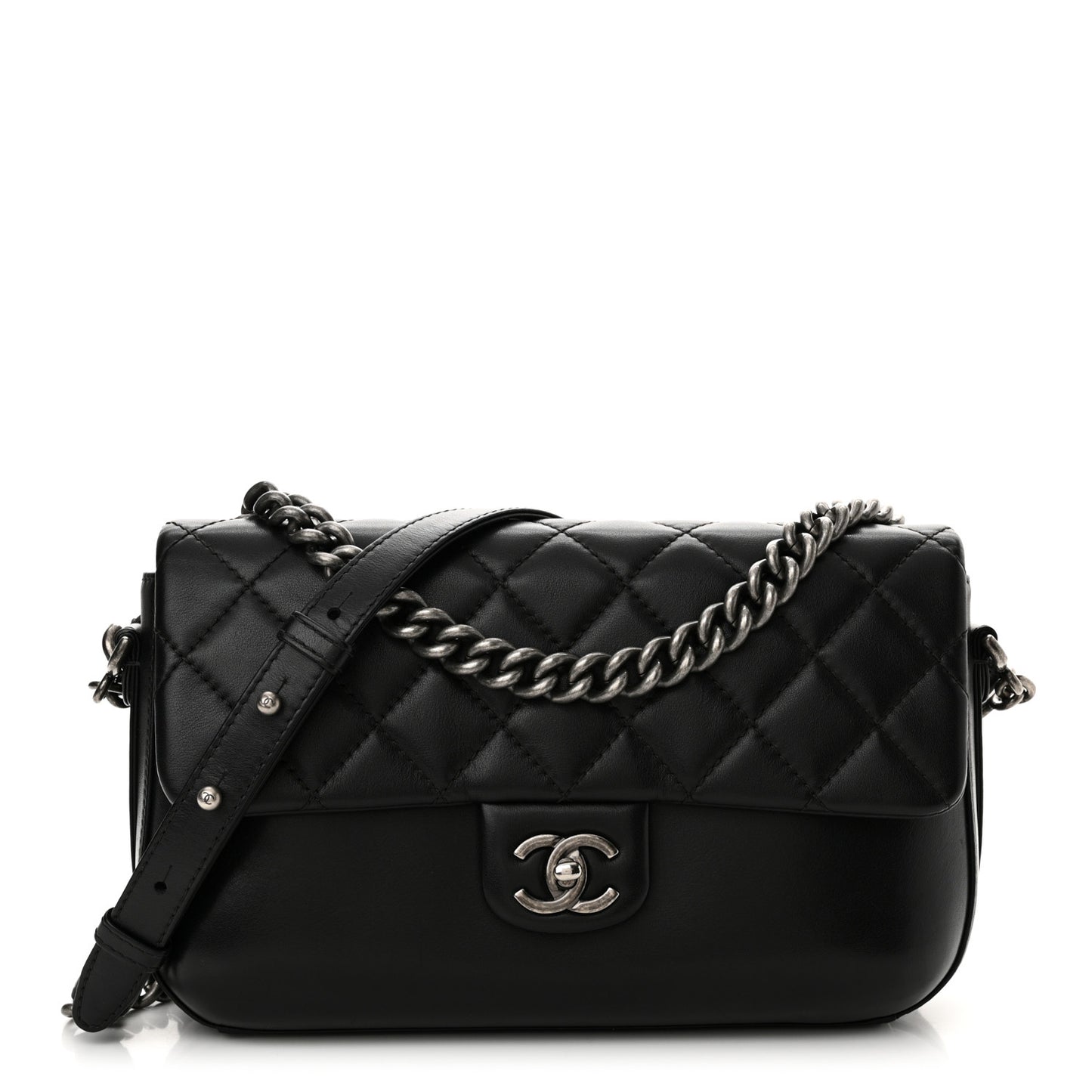 Calfskin Quilted Large Rock My Shoulder Flap Black