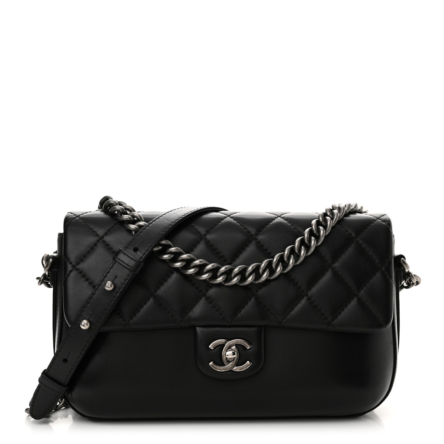 Chanel Calfskin Quilted Large Rock My Shoulder Flap Black 1 of 11