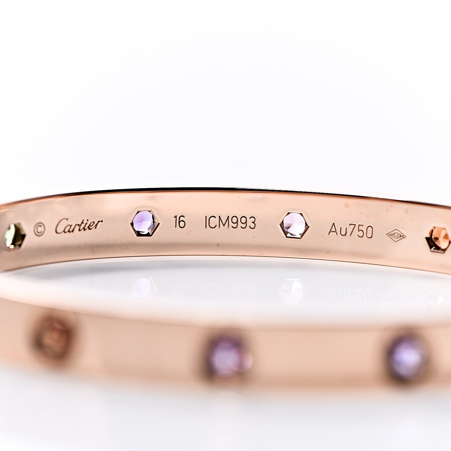 18K Pink Gold Sapphire Garnet Amethyst LOVE Bracelet 16