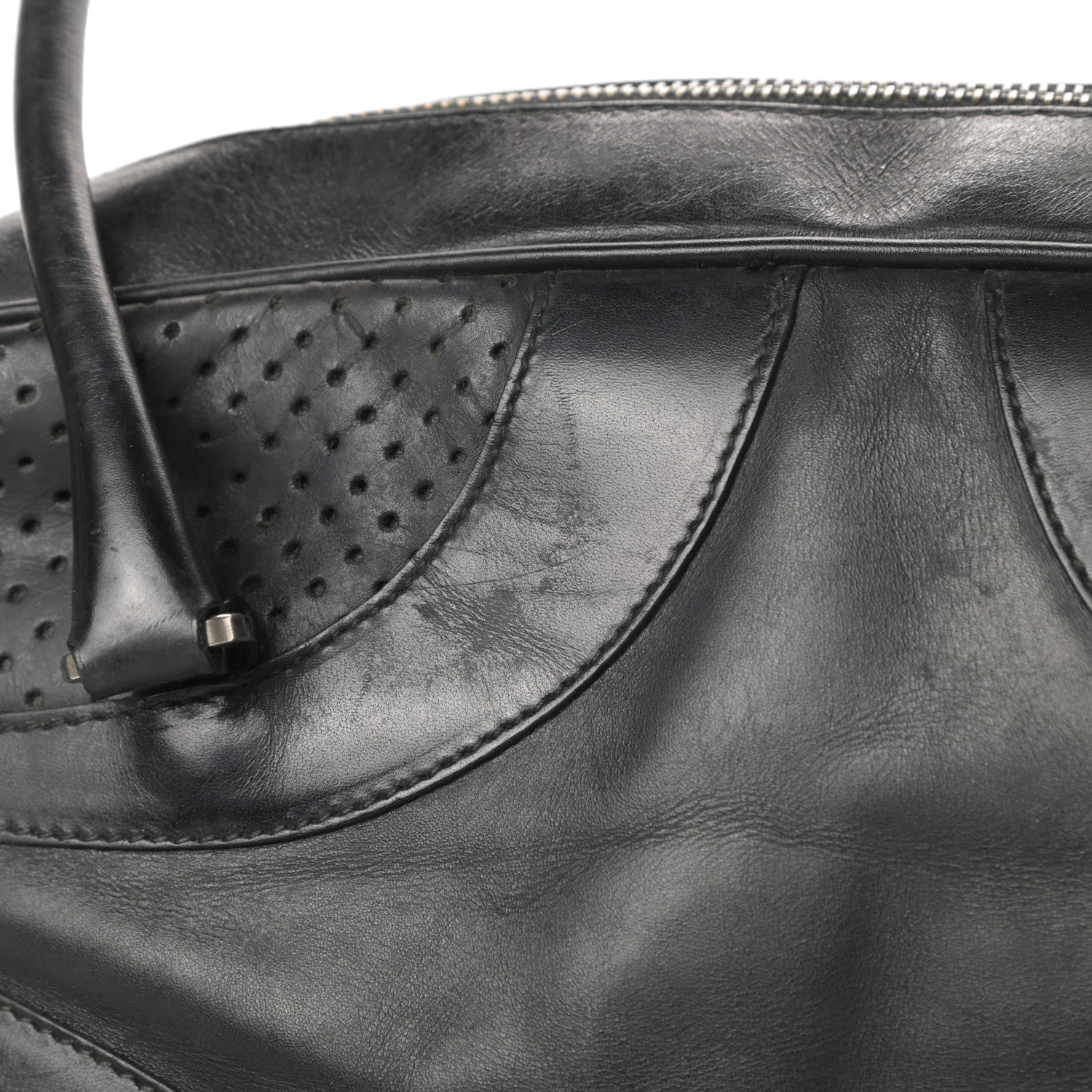Prada Vitello Drive Perforated Bowling Bag Black 13 of 17