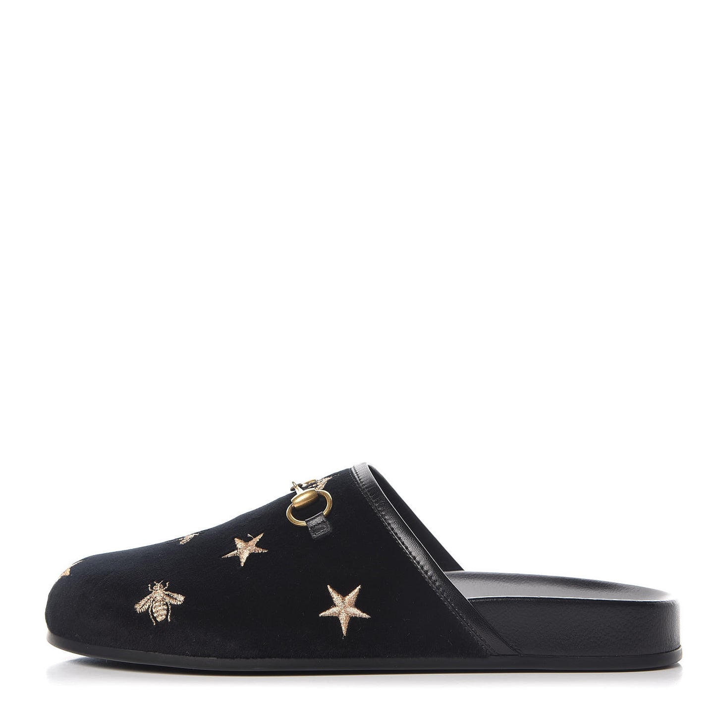 Softy Velvet Malaga Kid Bee Star Embroidered Womens Horsebit River Slippers 37 Black