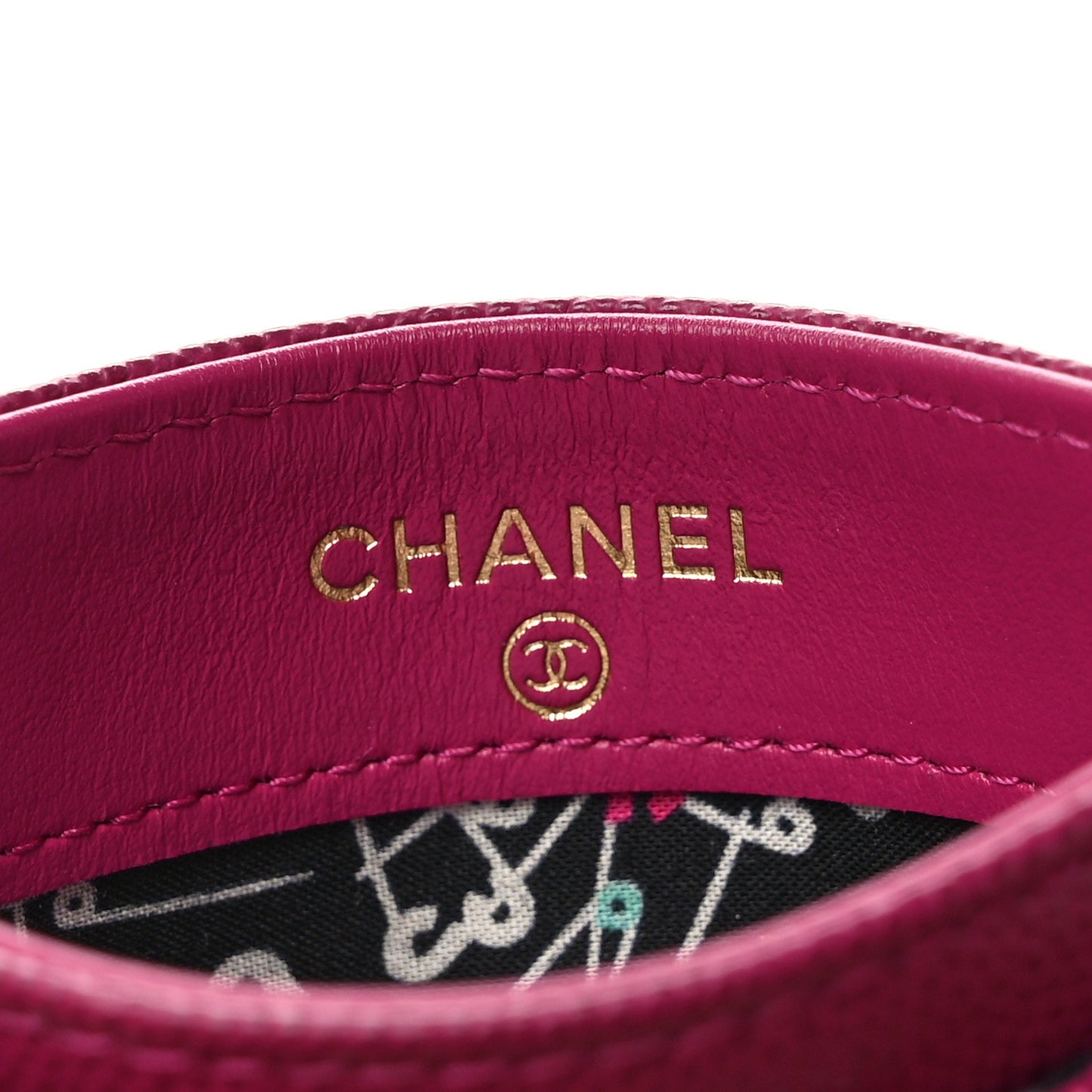 Caviar Quilted Chain Embossed CC Card Holder Fuchsia