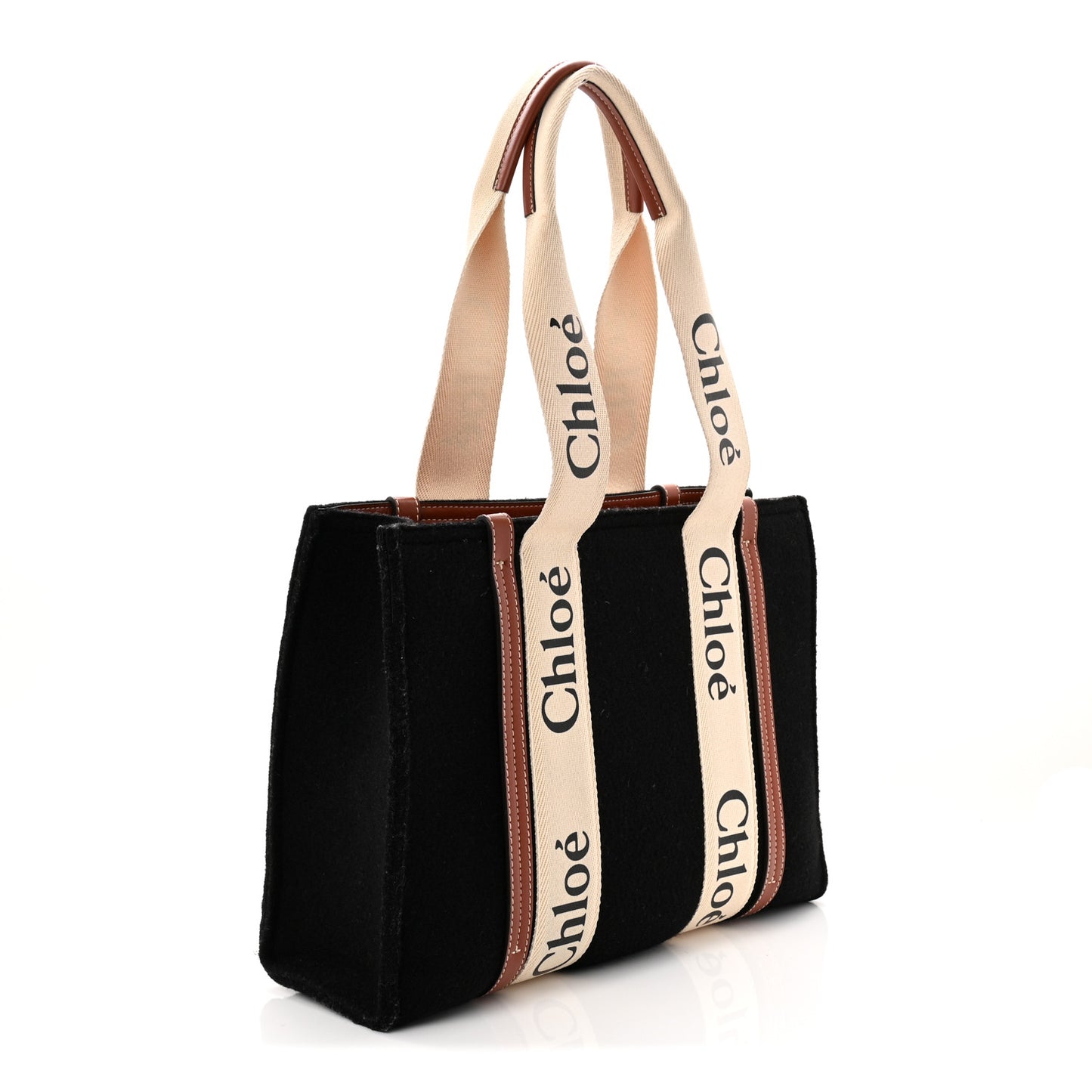 Felt Calfskin Medium Woody Ribbon Tote Black