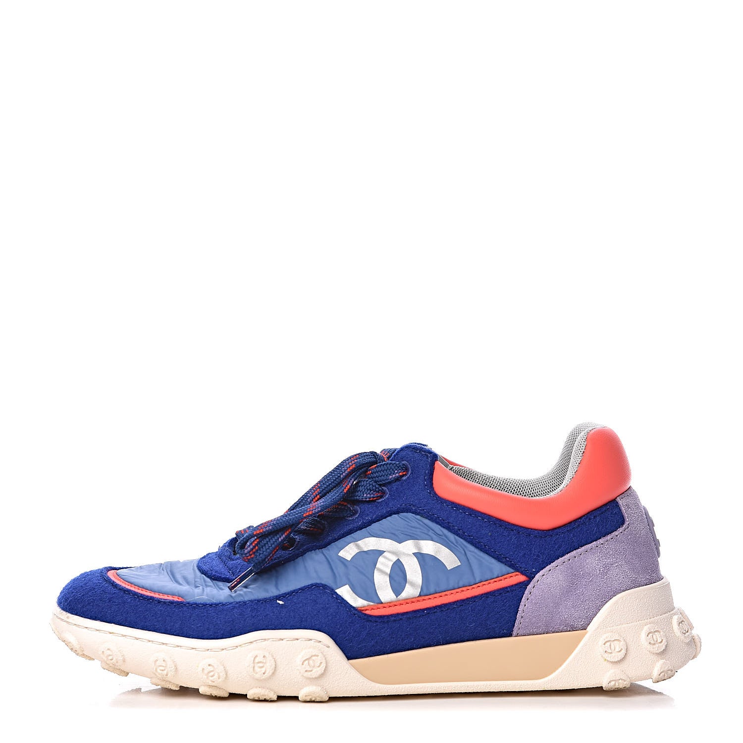Chanel Wool Nylon Lambskin Suede Calfskin Womens Logo Sneakers 36 Blue Coral 1 of 8