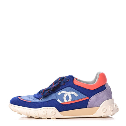Chanel Wool Nylon Lambskin Suede Calfskin Womens Logo Sneakers 36 Blue Coral 1 of 8