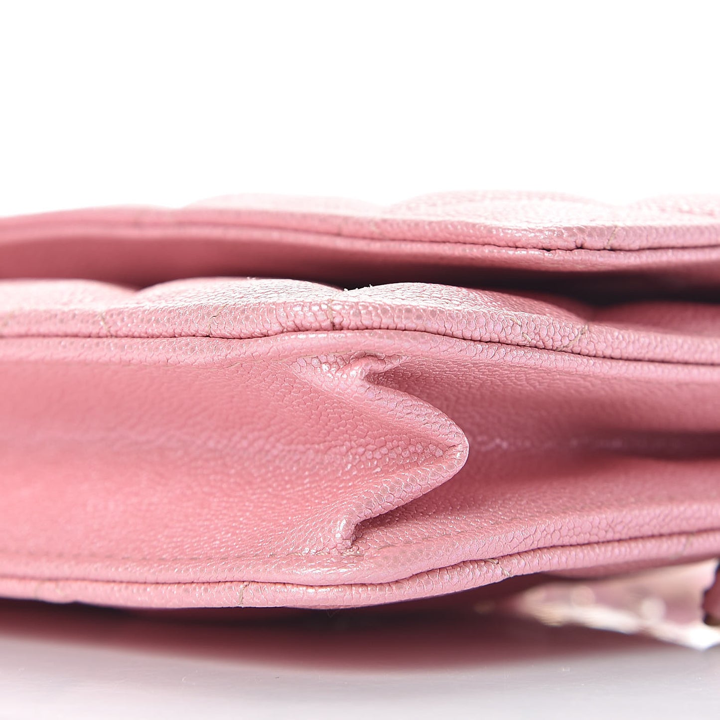 Iridescent Caviar Quilted Wallet on Chain WOC Rose Pink