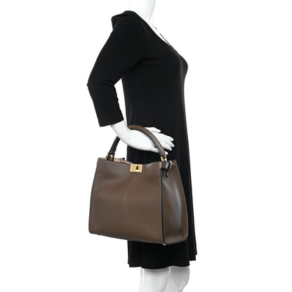 Fendi Vitello Seta Glazed Fabric FF 1974 Medium Peekaboo X-Lite Maya Mogano Panna 3 of 12