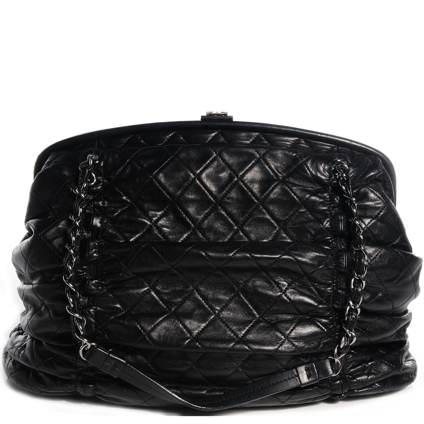 Lambskin Quilted Sharpei Frame Tote Black