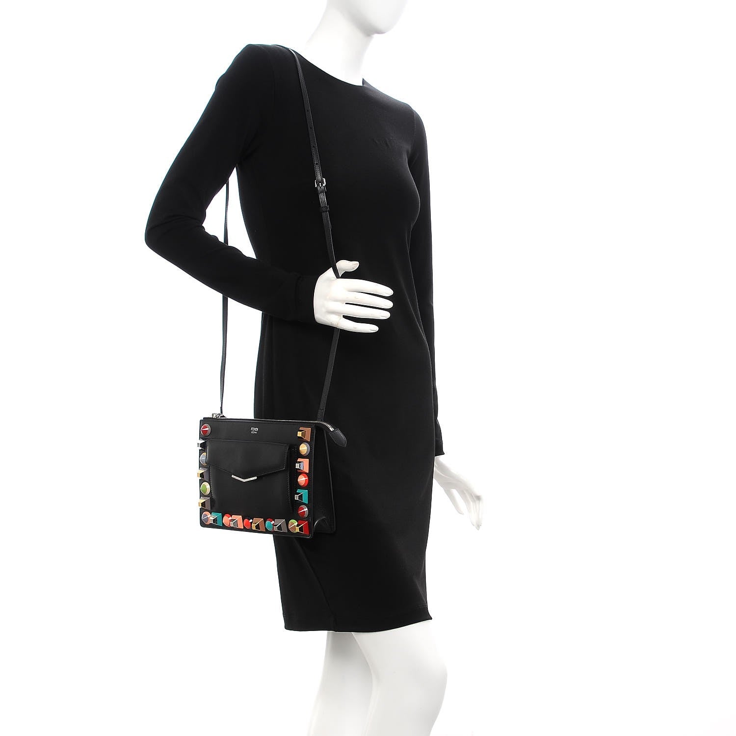 Fendi Vitello Dolce Studded Mini 2Jours Pouch Black Multicolor 2 of 7