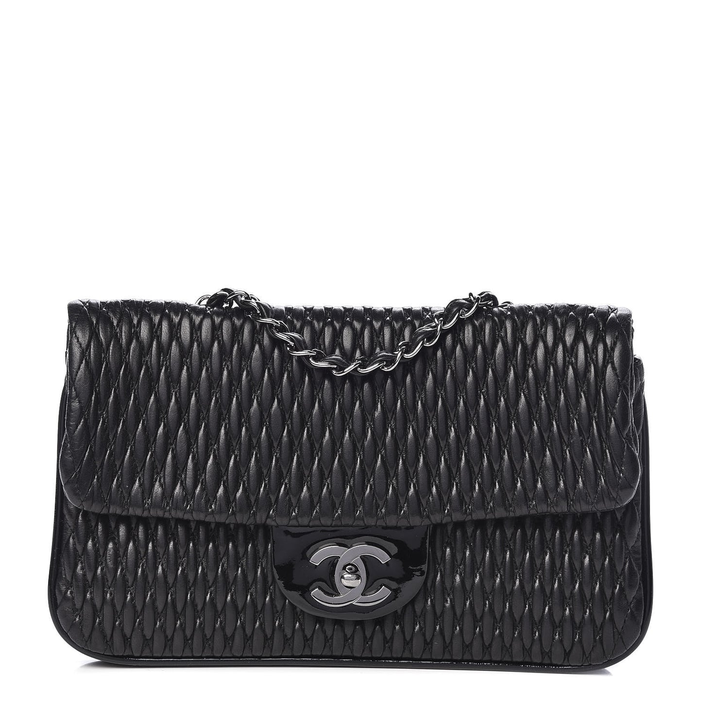 Vinyl Lambskin Quilted Shoulder Flap Black